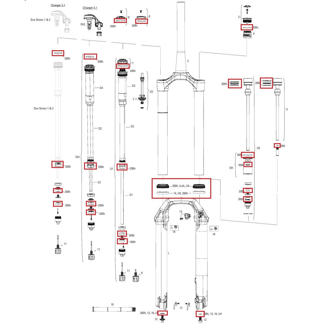 Kit de mantenimiento 200 h/año ROCKSHOX PIKE BASE/SELECT/SELECT+/ULTIMATE (2022+) Gen-C