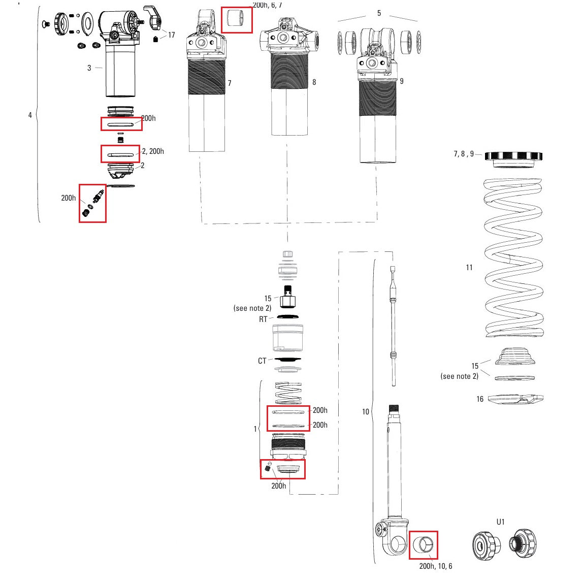 Kit de mantenimiento 200 h/año ROCKSHOX SUPER DELUXE COIL B1 (2023+)/DELUXE COIL B1 (2023+)