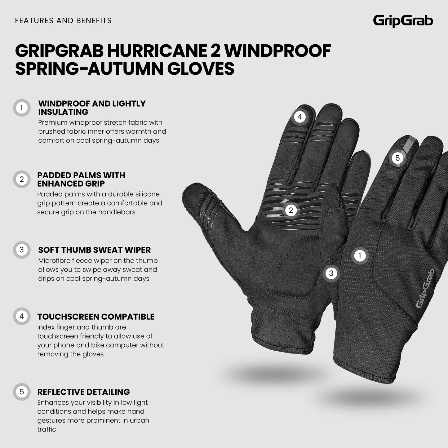 Guantes GRIPGRAB HURRICANE 2 WINDPROOF SPRING AUTUMN Negro