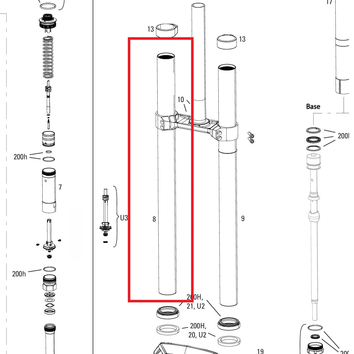 Plunge recto ROCKSHOX 38MM BOXXER D1+(2024+) Negro