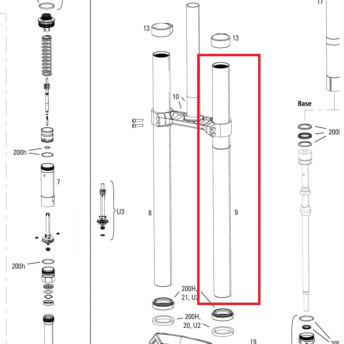 Plunge izquierdo ROCKSHOX 38MM BOXXER D1+(2024+) Negro