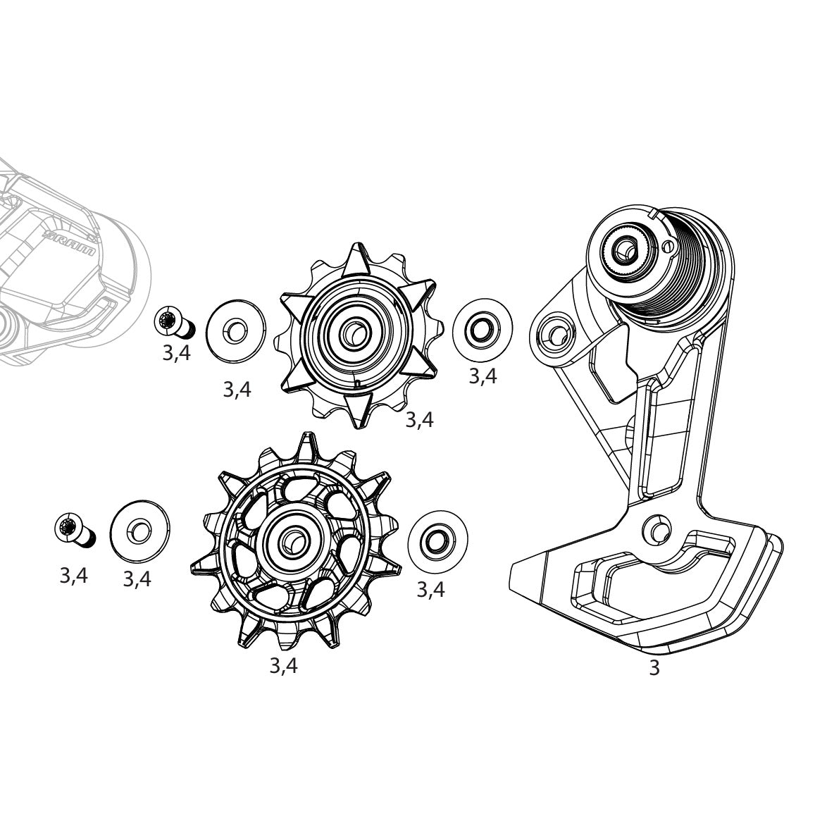 SRAM XX DH T-TYPE EAGLE AXS Cambio trasero completo 7 velocidades Jaula