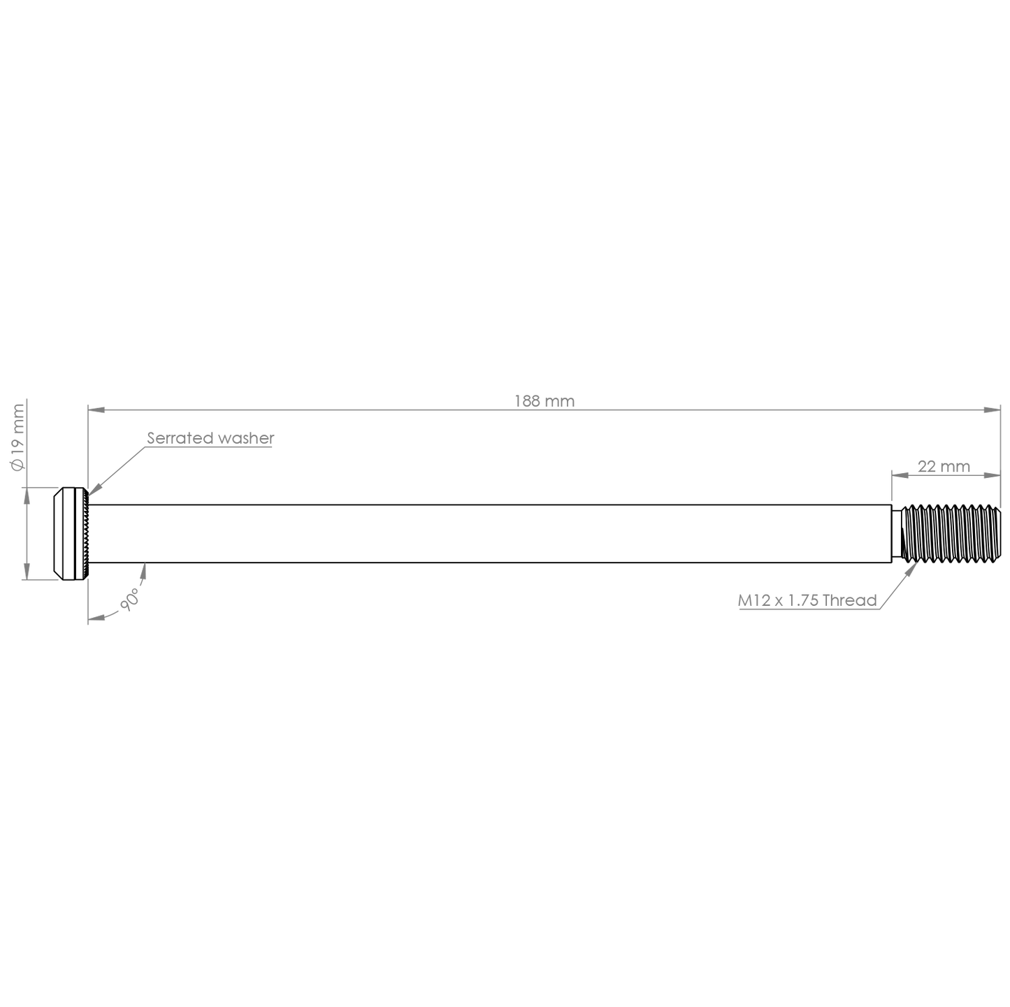 BURGTEC Eje Rueda Trasera 188mm x 12mm 1.75mm Paso Negro