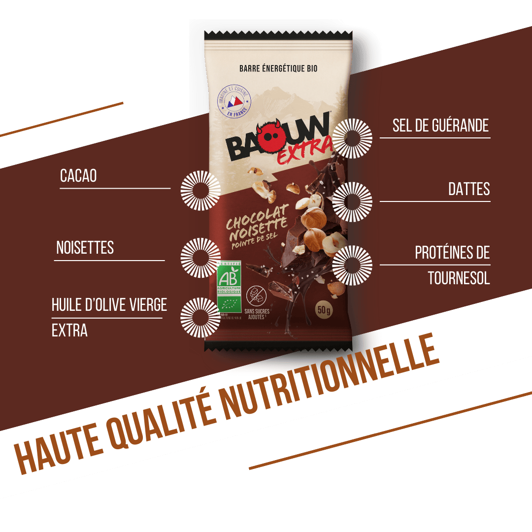 BAOUW BIO EXTRA Barrita energética de chocolate y avellanas (50g)