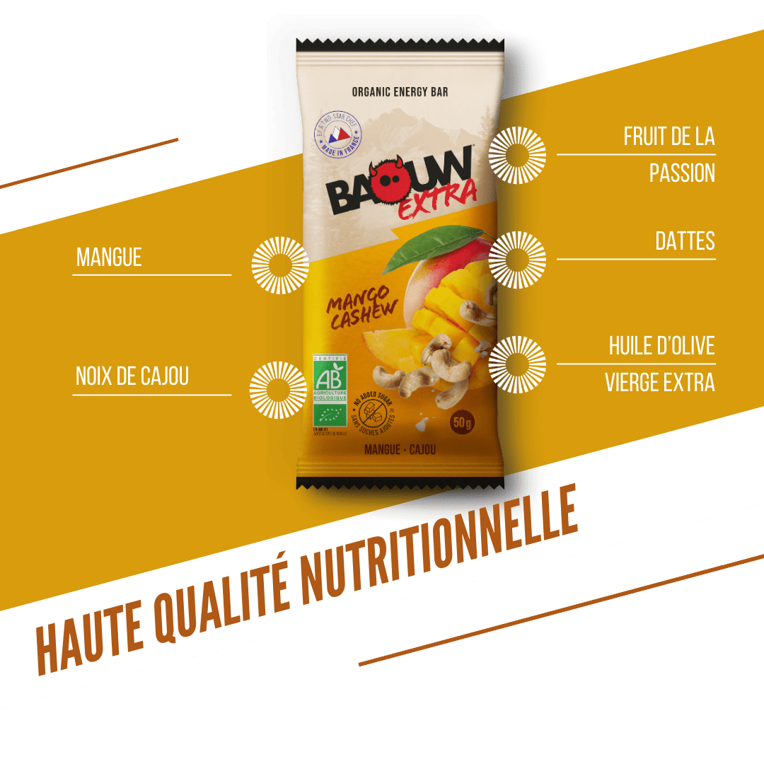 BAOUW BIO EXTRA Barrita energética de mango y anacardos (50g)