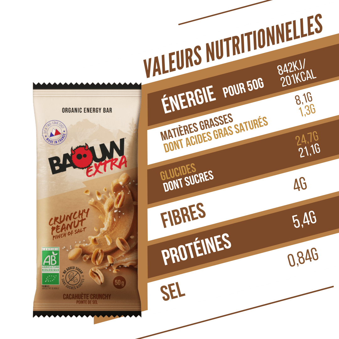 BAOUW BIO EXTRA Barrita energética crujiente de cacahuete (50g)