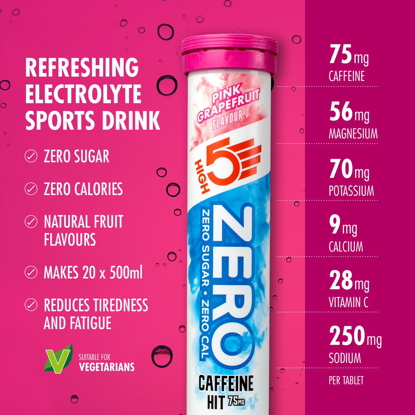 Tabletas de Hidratación Electrolítica High5 CERO Cafeína (x20) Pomelo Rosa