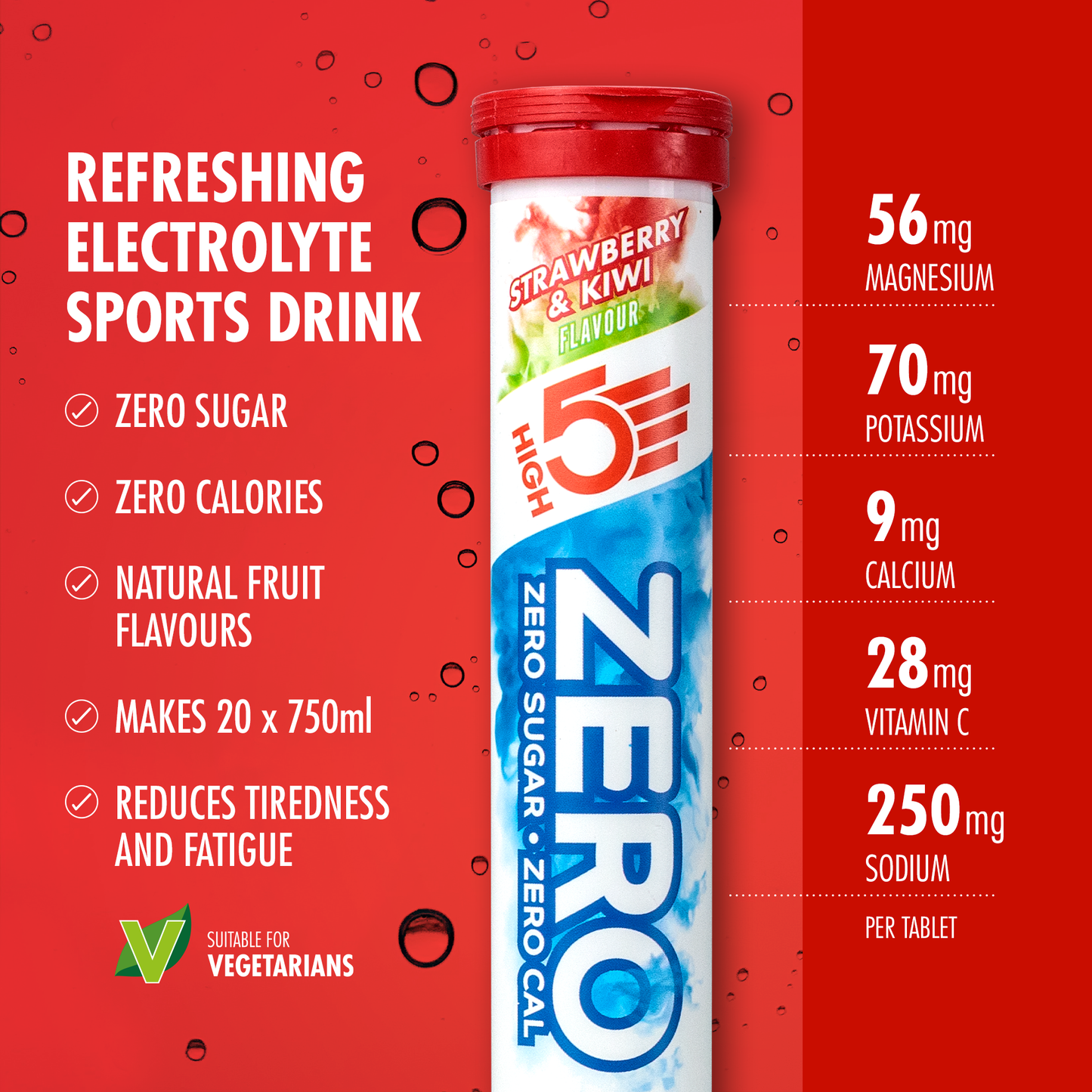 Tabletas de Hidratación con Electrolitos High5 ZERO (x20) Fresa Kiwi