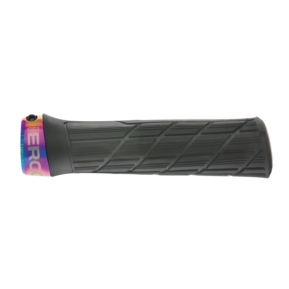 Puños ERGON GE1 EVO Factory Slim negro furtivo escarchado con abrazaderas Oil Slick - detalle