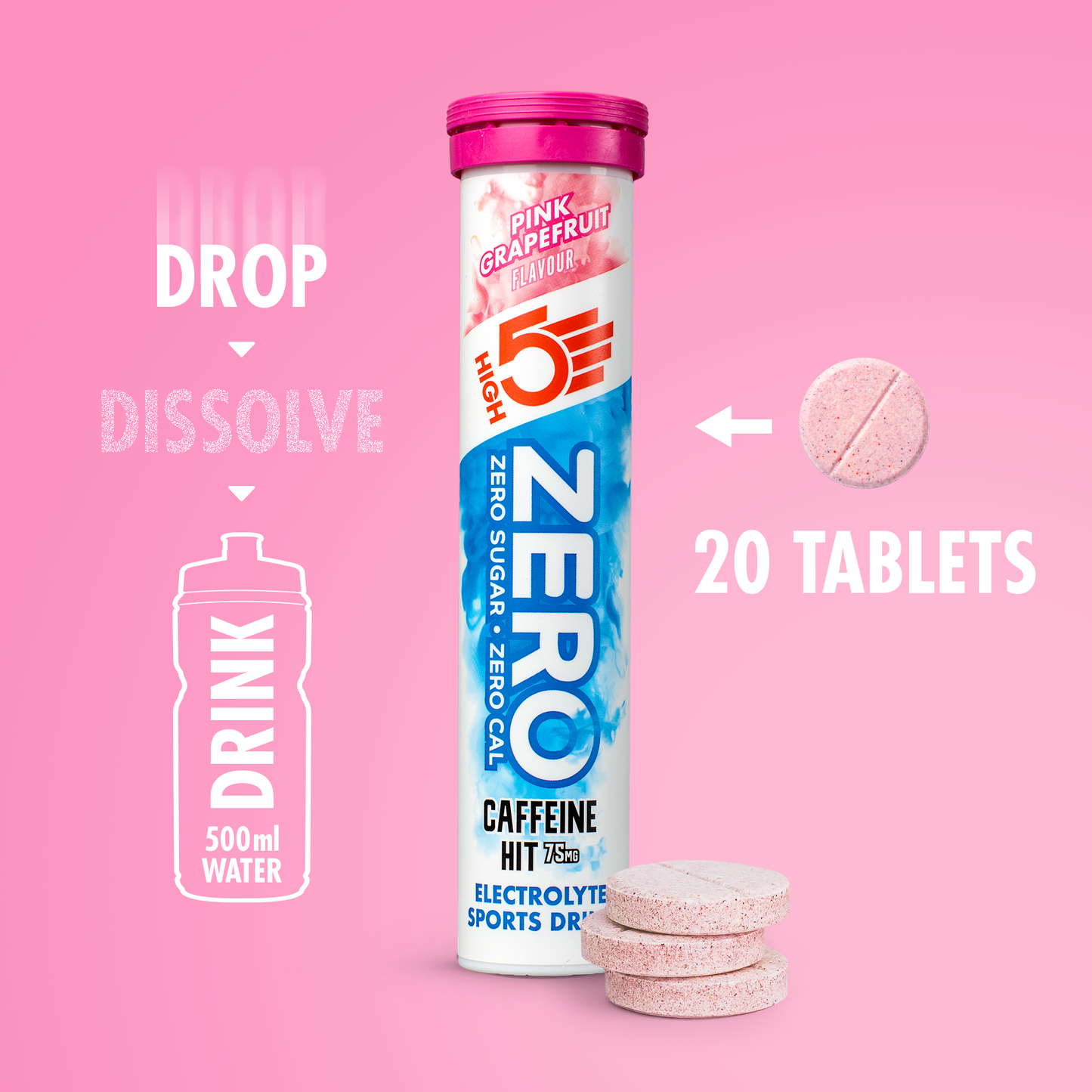 Tabletas de Hidratación Electrolítica High5 CERO Cafeína (x20) Pomelo Rosa