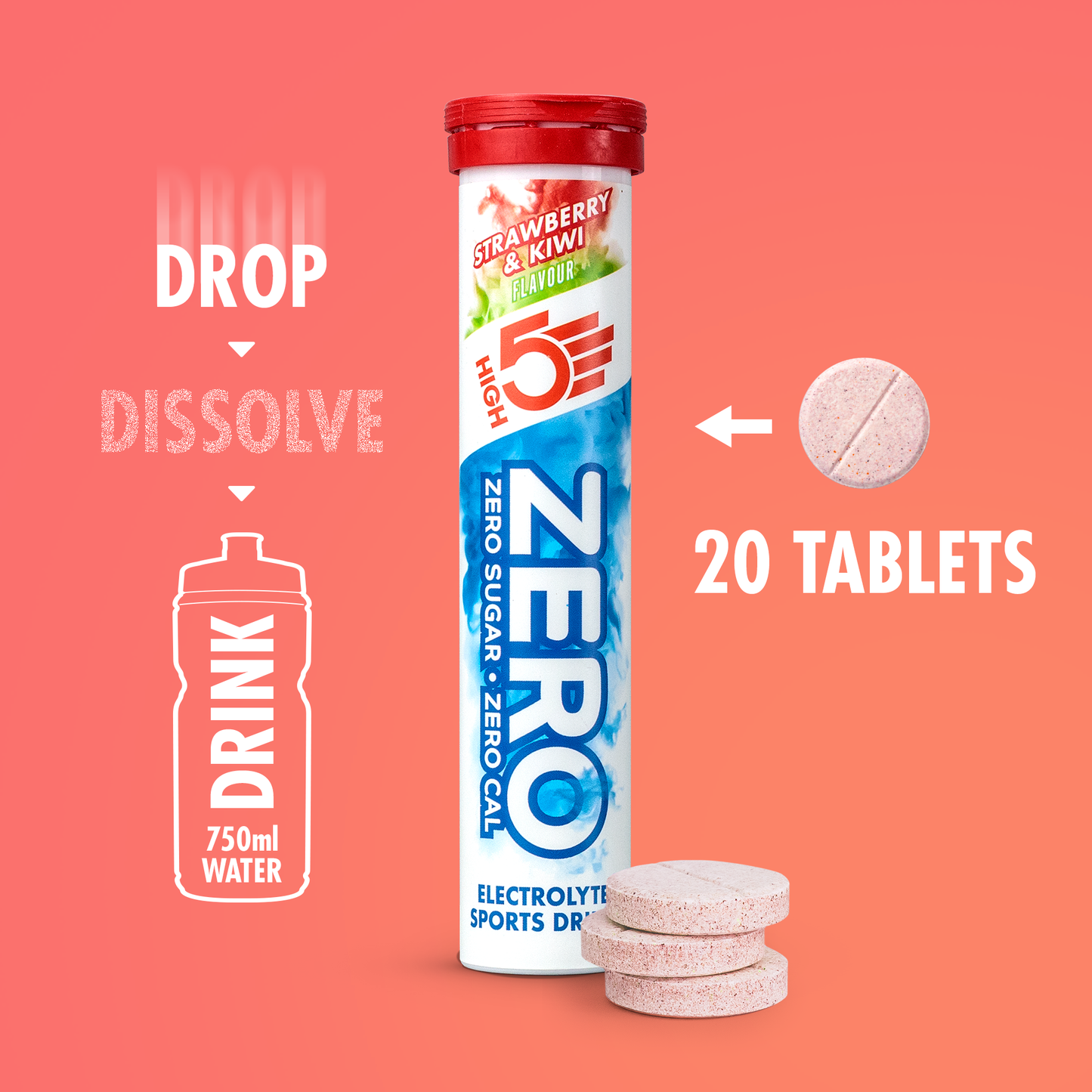 Tabletas de Hidratación con Electrolitos High5 ZERO (x20) Fresa Kiwi