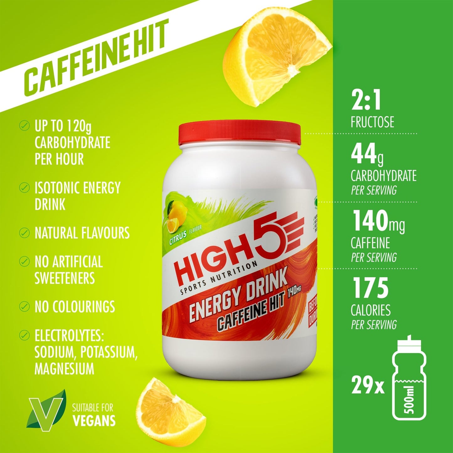 Bebida Energética High5 ENERGY DRINK CAFFEINE HIT (1.4kg) Limón