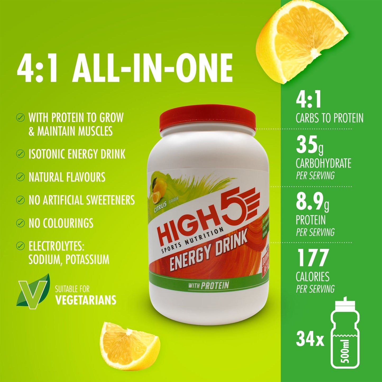 Bebida Energética High5 ENERGY DRINK PROTEIN (1.6kg) Limón