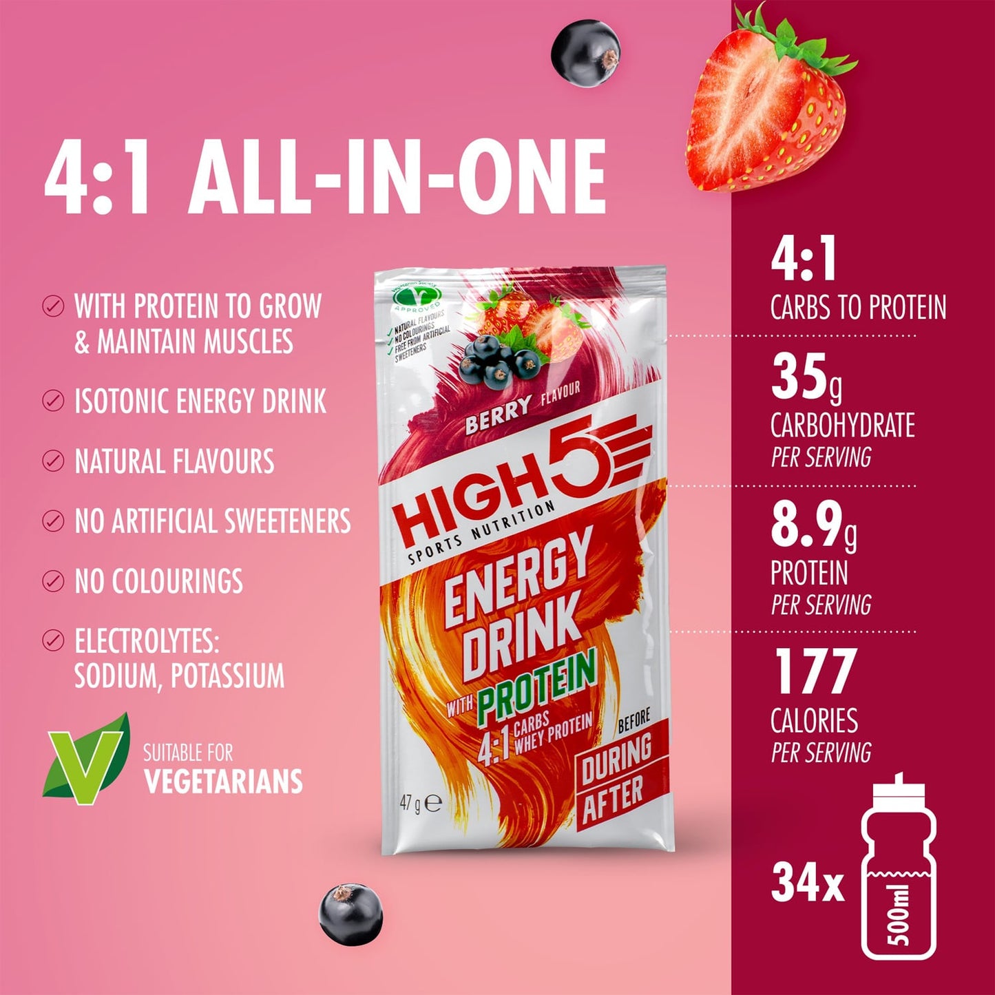 Bebida Energética High5 ENERGY DRINK PROTEIN (47g) Frutos Rojos