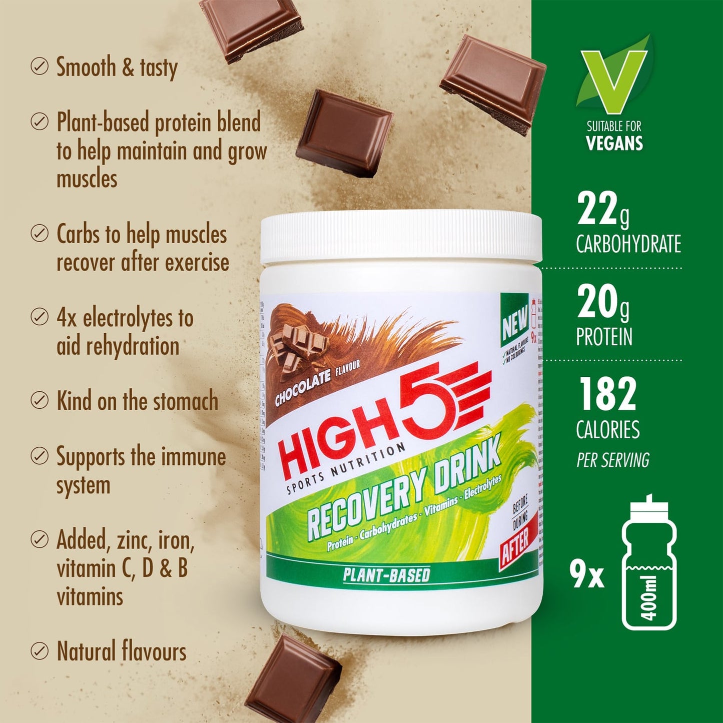 High5 BEBIDA DE RECUPERACIÓN A BASE DE PLANTAS (450g) Chocolate