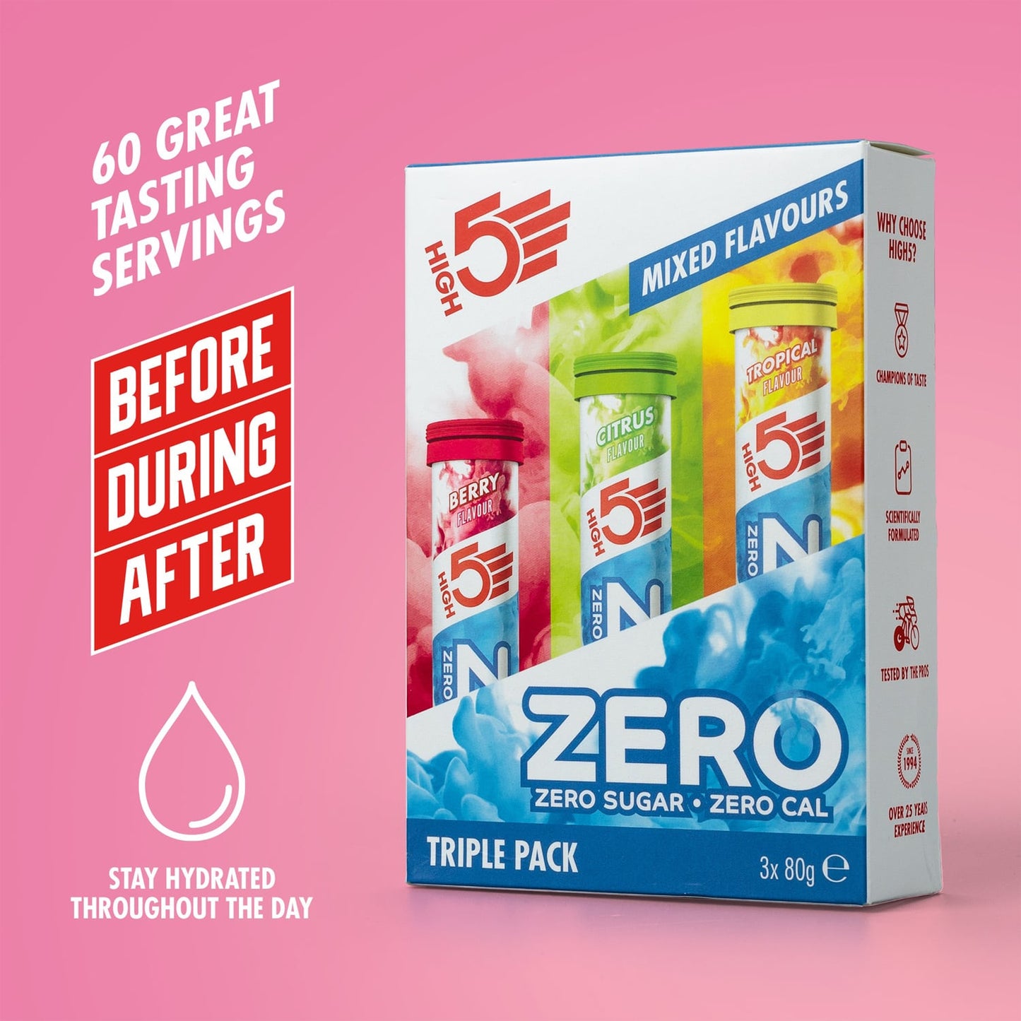3x20 Pack High5 ZERO Hidratación Electrolitos Frutas Rojo/Limón/Tropical Pastillas