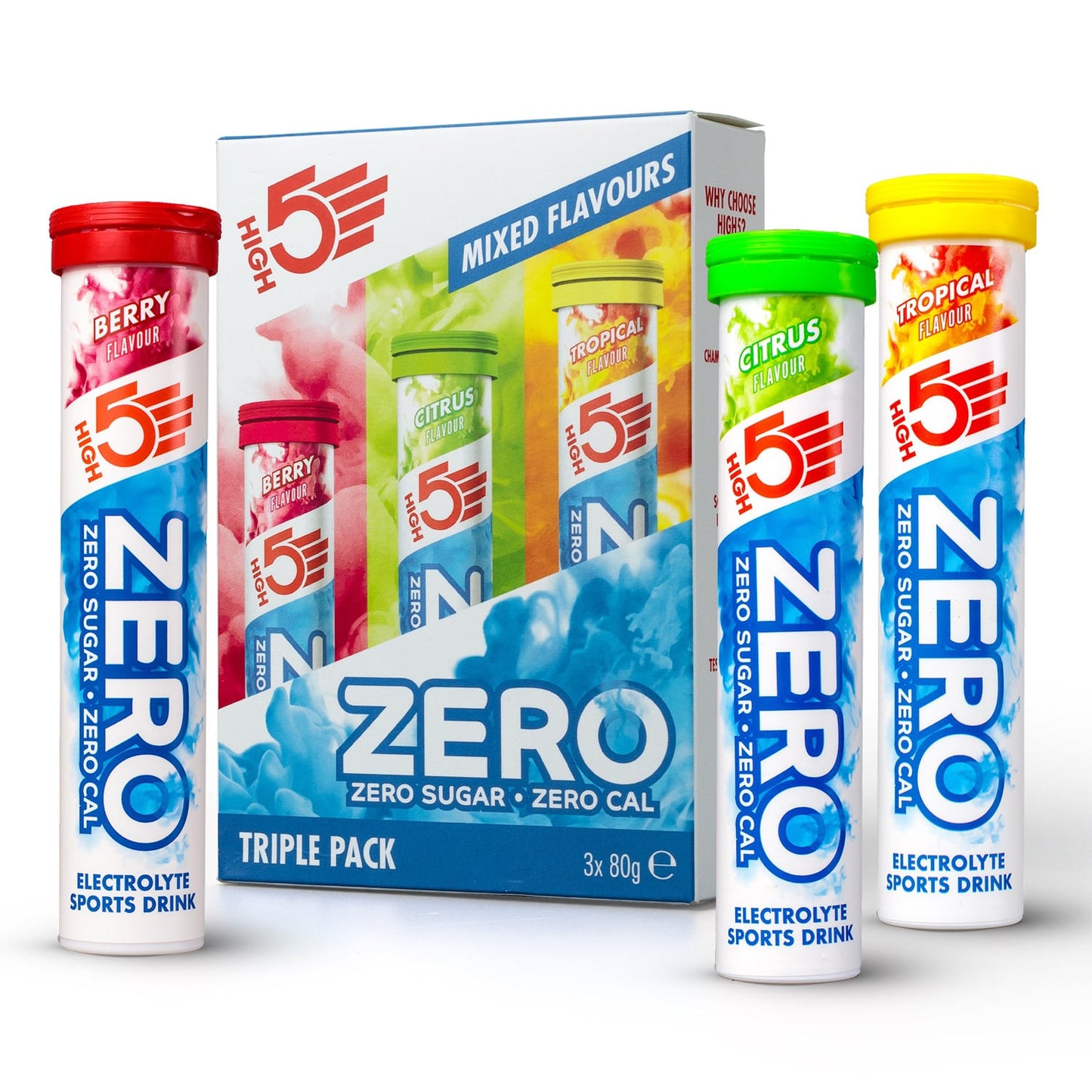 3x20 Pack High5 ZERO Hidratación Electrolitos Frutas Rojo/Limón/Tropical Pastillas