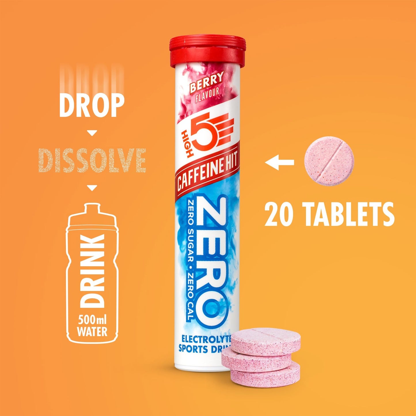 Boisson Anticrampe High5 ZERO Caffeine Hit Tubo de 20 Pastillas de Frutos Rojos