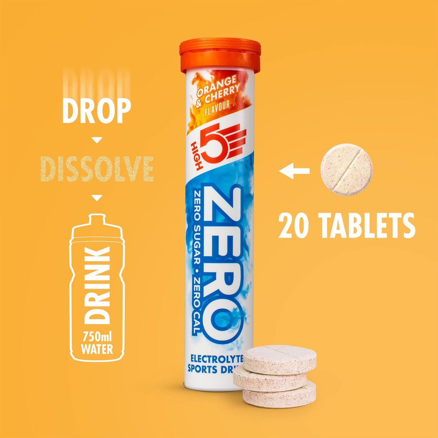 High5 ZERO Comprimidos Hidratantes con Electrolitos (x20) Naranja y Cereza