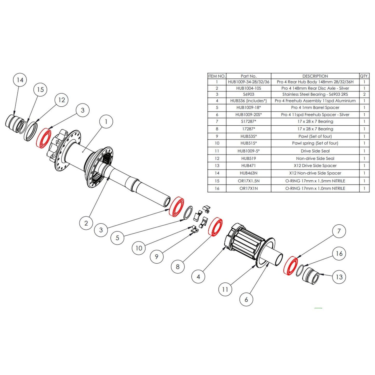 Kit de rodamientos para buje trasero HOPE PRO4 #HUB3P4R