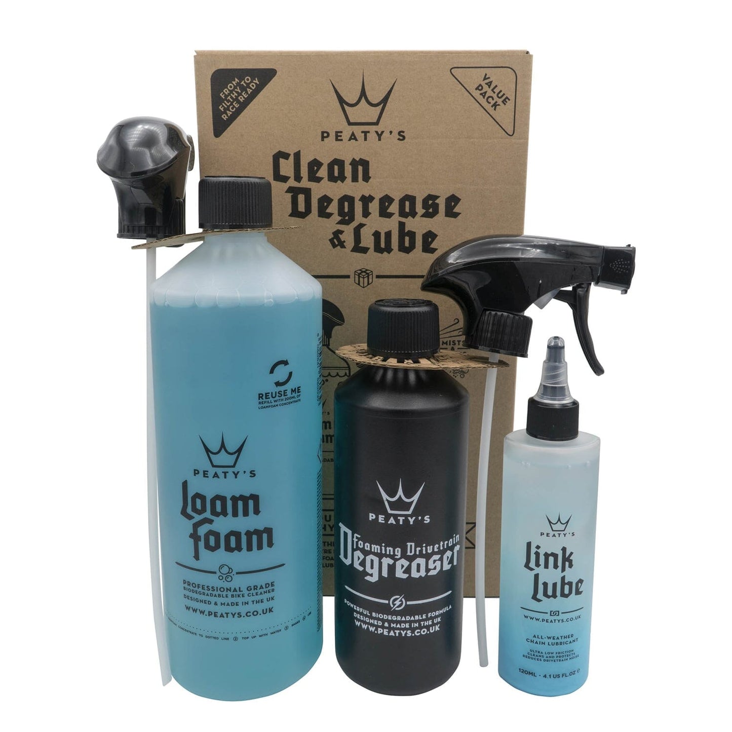 Kit de mantenimiento PEATY'S WASH DEGREASE LUBRICATE STARTER PACK
