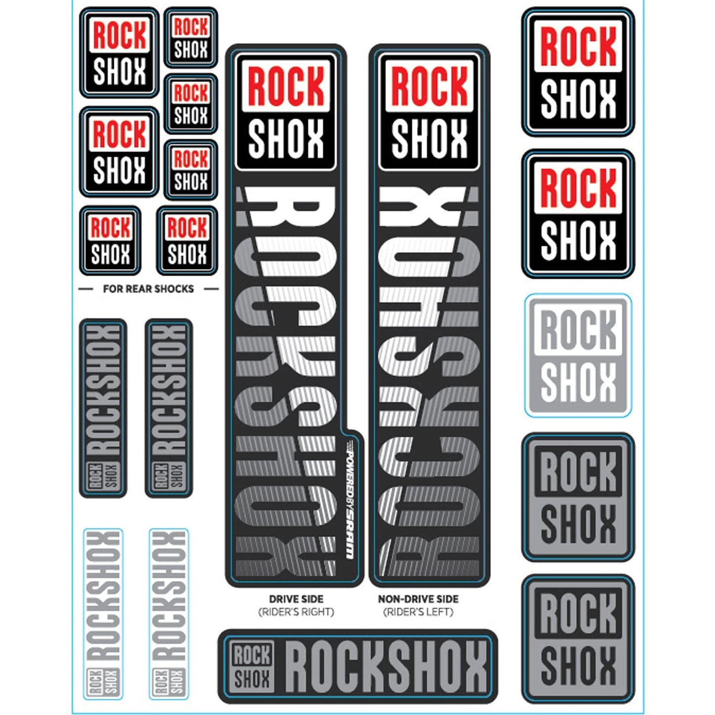 Kit Stickers pour Fourches Simple Té ROCKSHOX Plongeurs 35 mm (2018+) Stealth