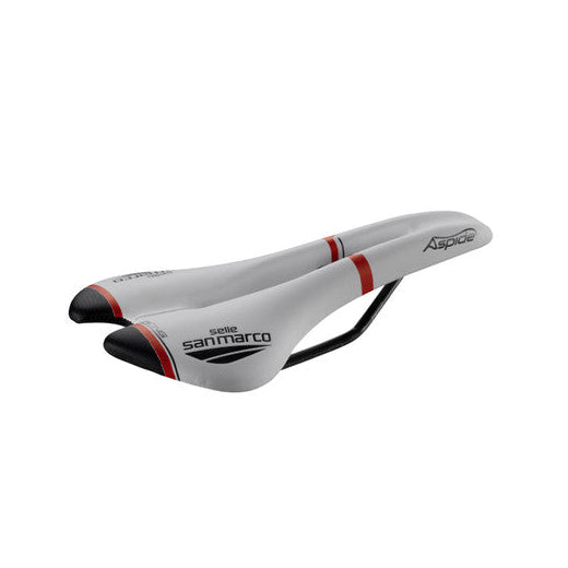 Sillín SAN MARCO ASPIDE RACING OPEN FIT NARROW Rails Xsilite Blanco/Negro/Rojo