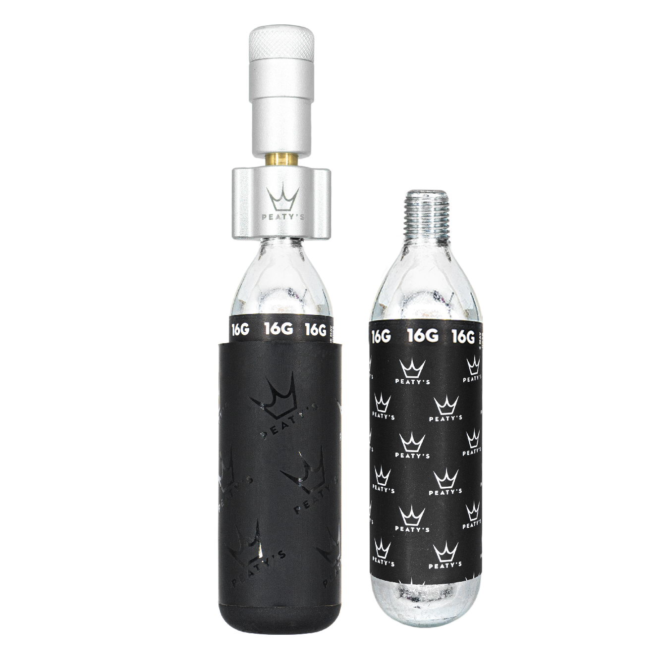 Percutor CO2 PEATY'S HOLESHOT ROAD/GRAVEL + 2 cartuchos roscados de CO2 plateados de 16g