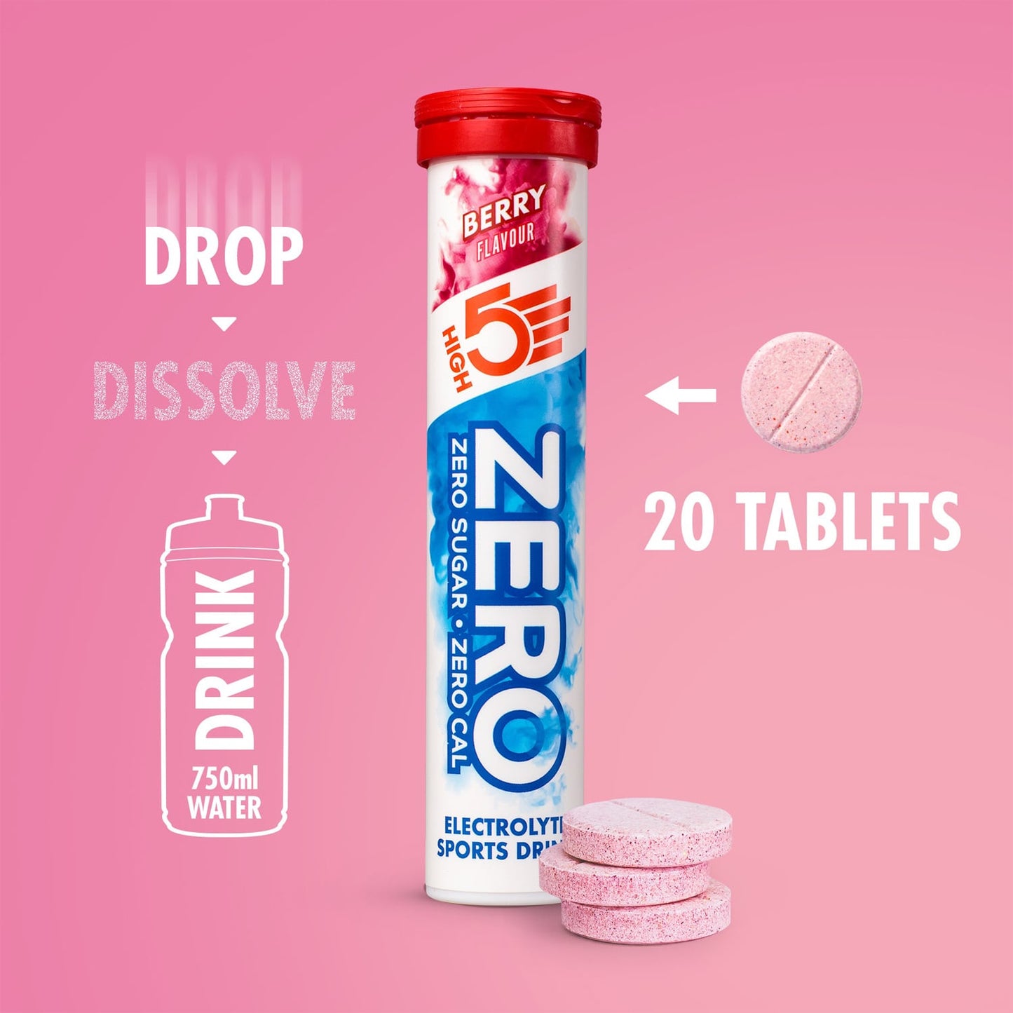 Tabletas de Hidratación con Electrolitos High5 ZERO (x20) Frutas Rojo