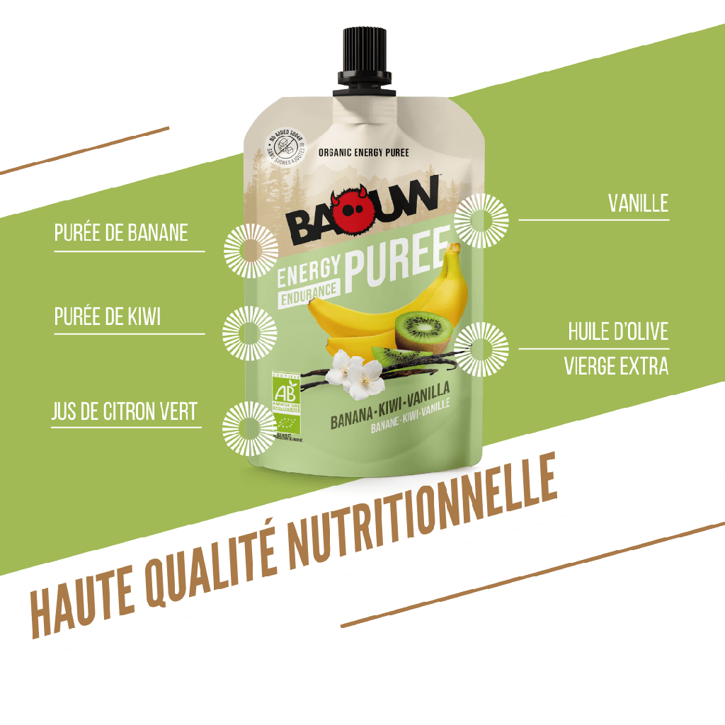 BAOUW Puré Energético de Frutas Receta Ecológica Plátano/Kiwi/Vainilla (90g)