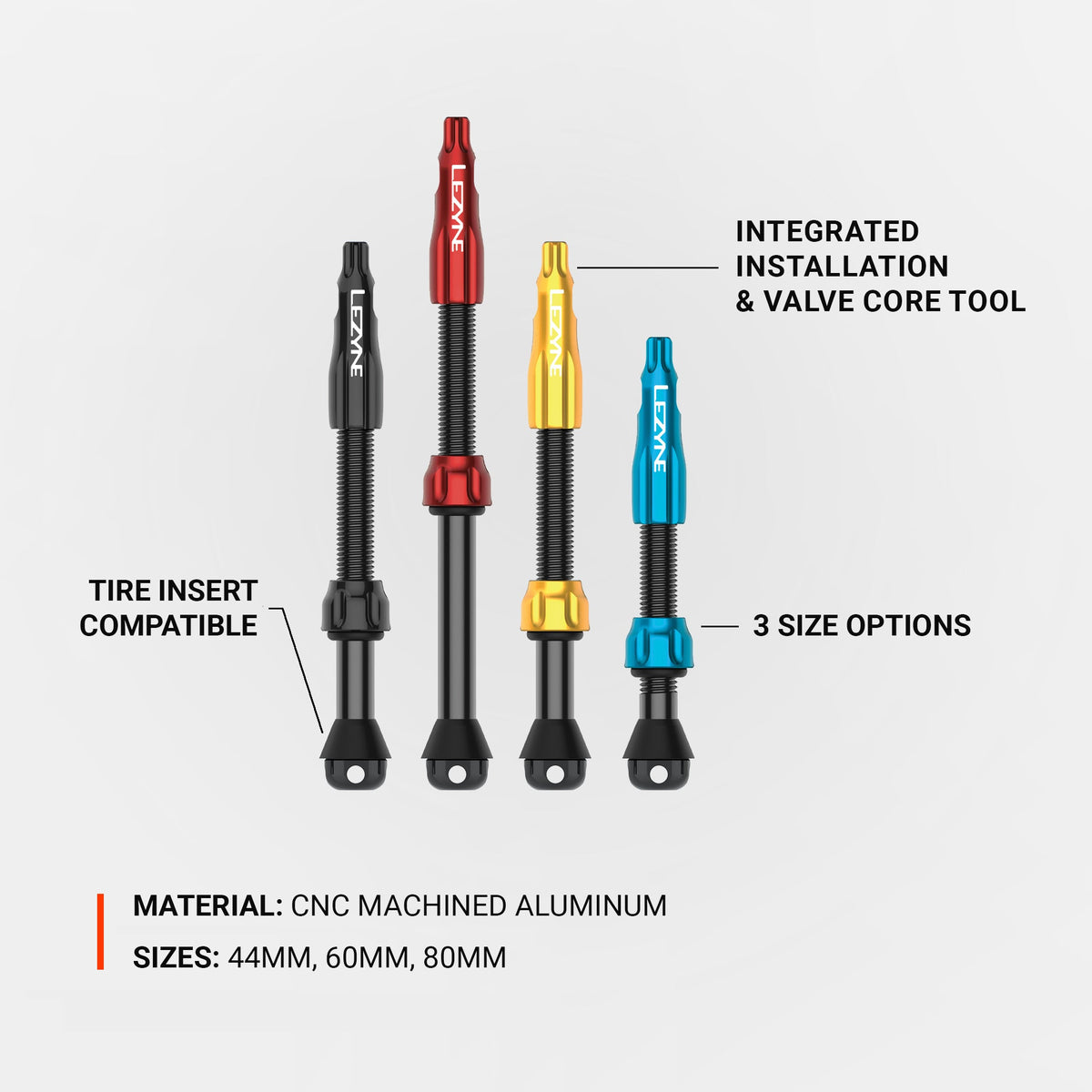 Pack de 2 válvulas tubeless LEZYNE CNC PRO de 44 mm doradas