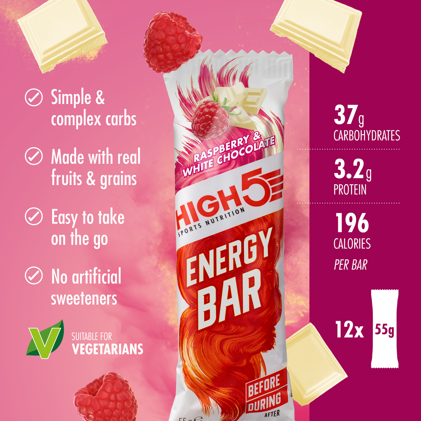 BARRA ENERGÉTICA High5 (55 g) Chocolate blanco con frambuesa