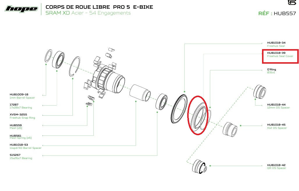 Tapa de Junta para Núcleo de Rueda Libre HOPE PRO 5 XD/SS/TRIAL