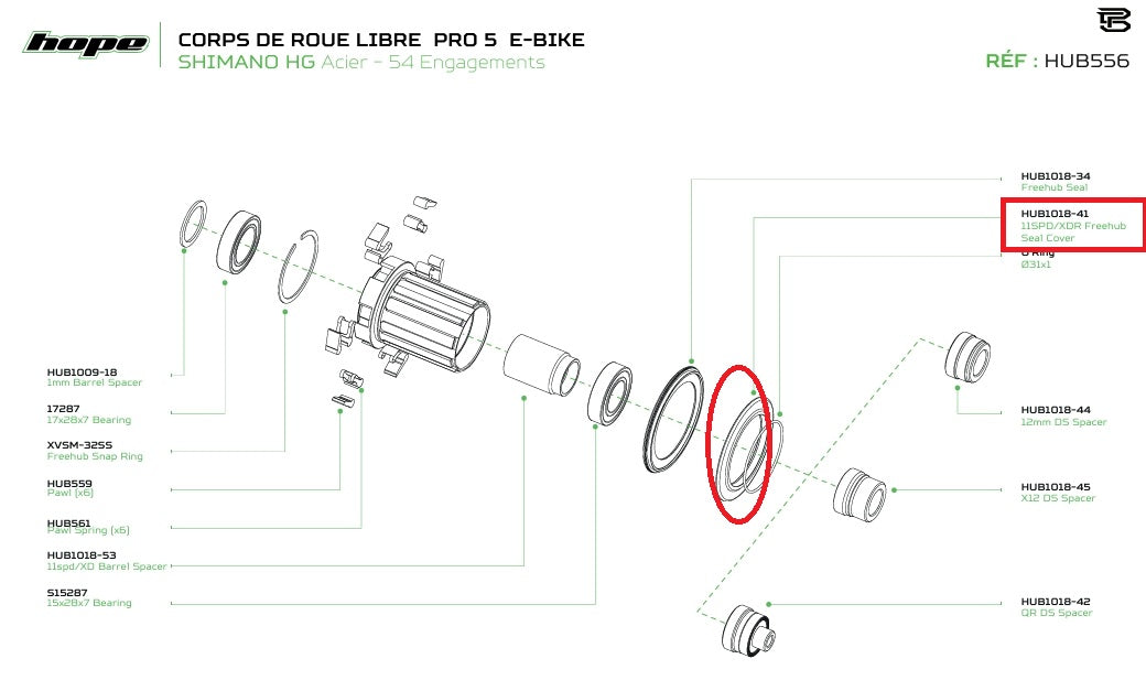 Tapa de junta para Núcleo HG HOPE PRO 5 Shimano