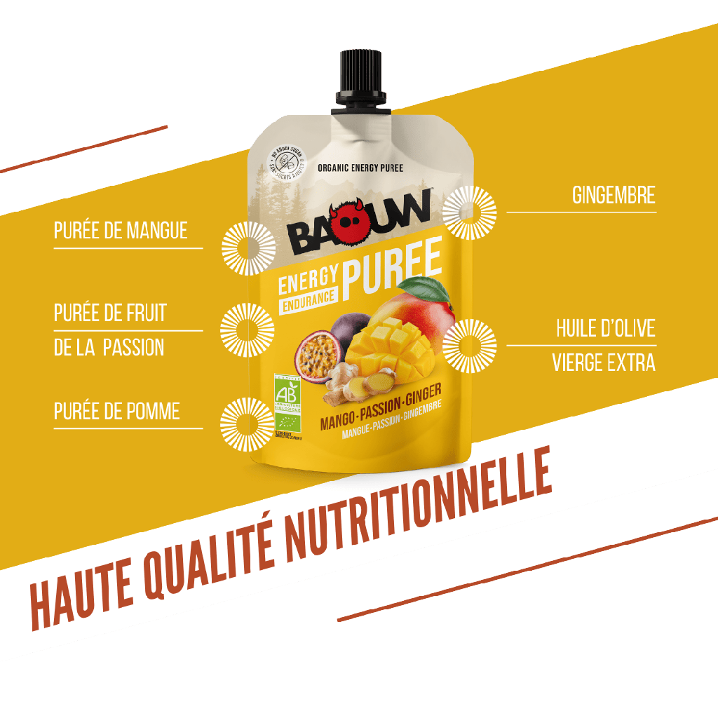 BAOUW Receta Ecológica Puré Energético de Mango/Pasión/Jengibre (90g)