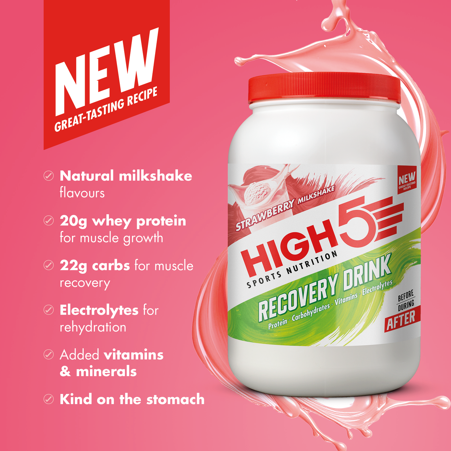 BEBIDA DE RECUPERACIÓN High5 (450g) Batido de Fresa