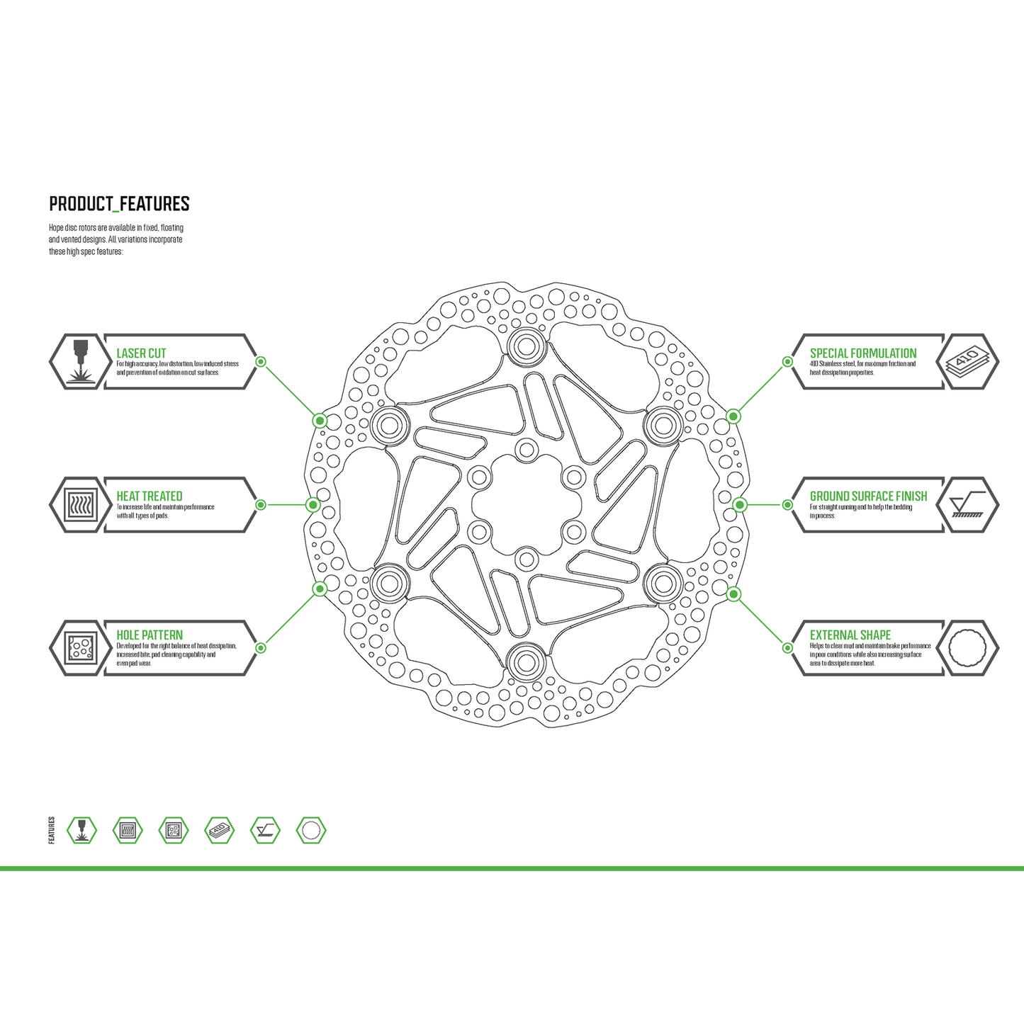 Disco flotante ventilado HOPE V4 de 3,3 mm y 6 tornillos