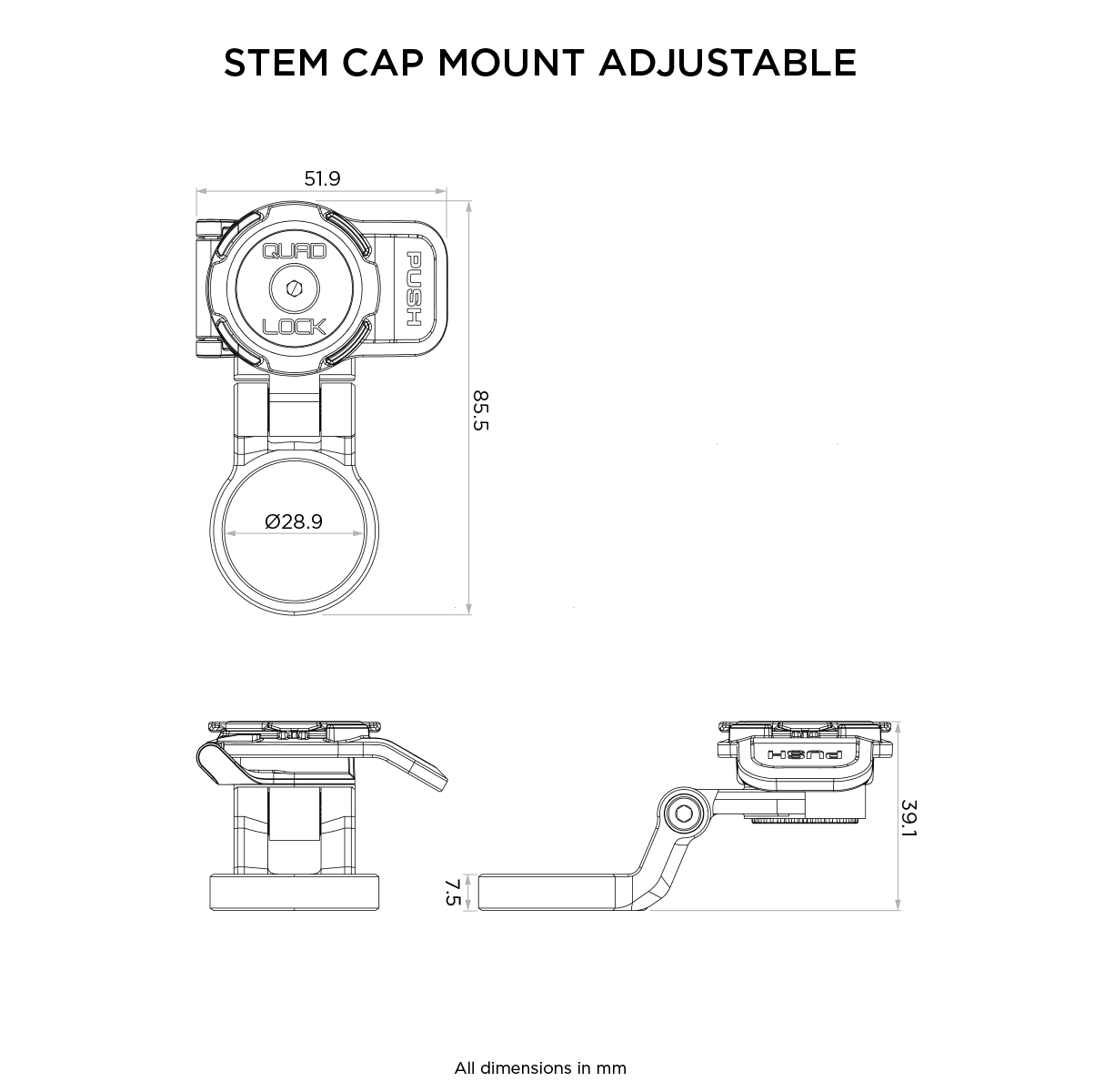 QUADLOCK OUT CAP MOUNT ADJUSTABLE Soporte de montaje en vástago