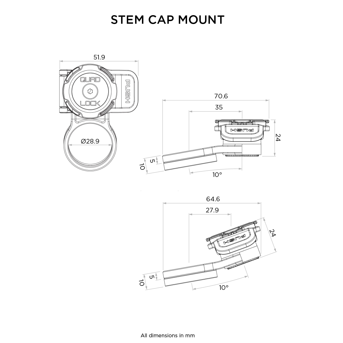 QUADLOCK OUT CAP MOUNT PRO Soporte de montaje en vástago