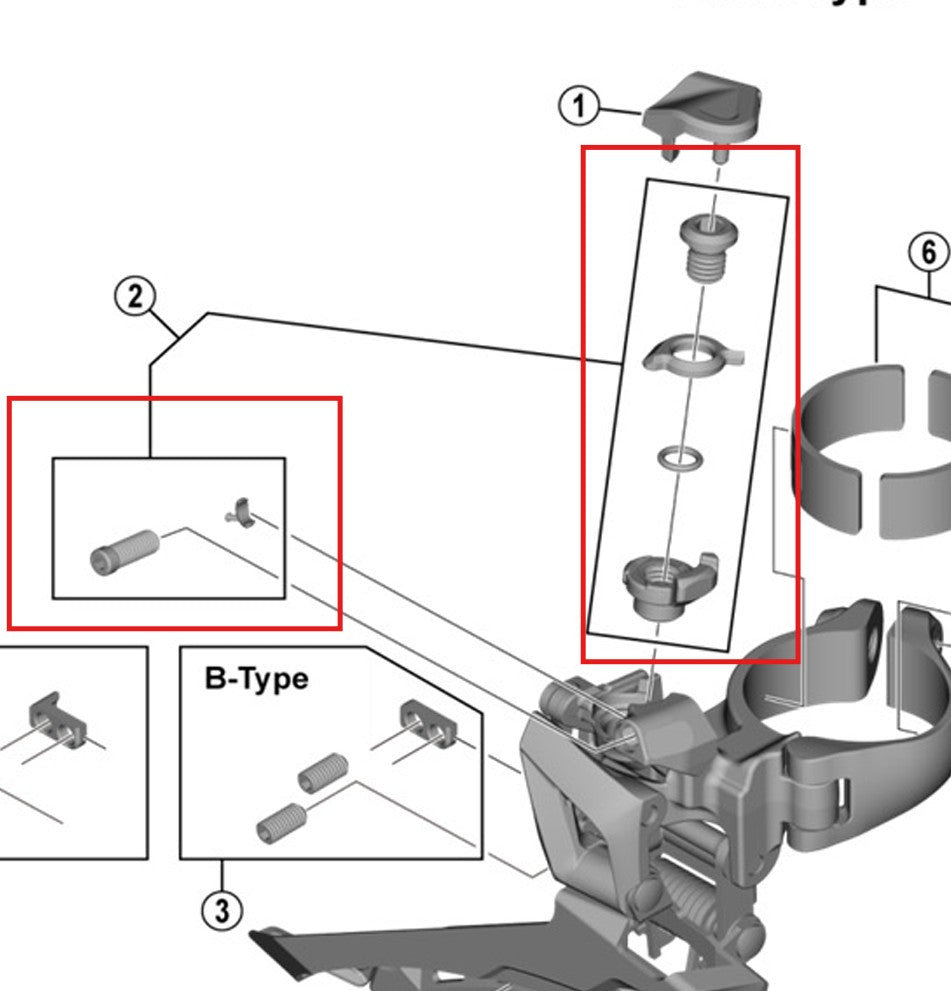 Tornillos de ajuste y sujeción del cable SHIMANO FD-R7100/U6030/5801/R7000/RX400