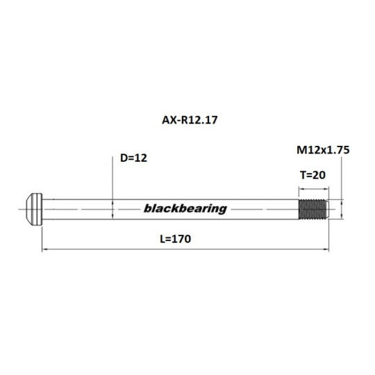 Axe de Roue Arrière BLACKBEARING 12x142 mm (12mm-170-M12x1.75-20mm)