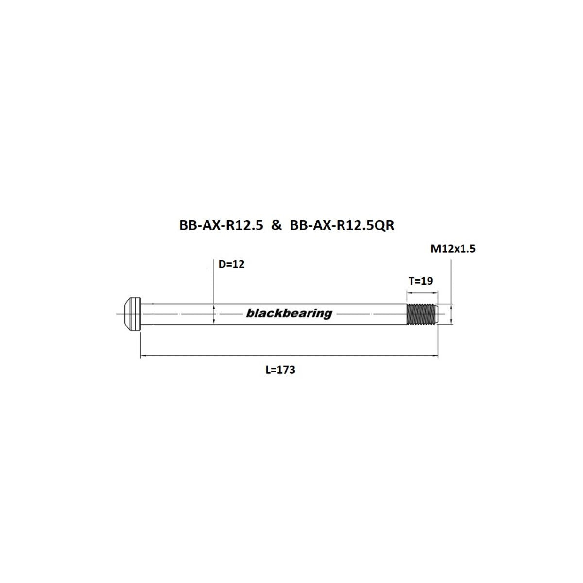 Axe de Roue Arrière BLACKBEARING 12x142/148mm (12mm-172-M12x1.5-18mm)