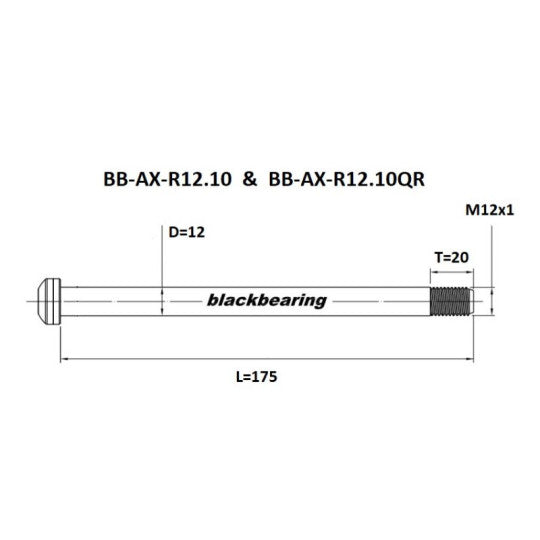 Axe de Roue Arrière BLACKBEARING 12x148 mm (12mm-175-M12x1-20mm)
