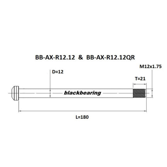 Axe de Roue Arrière BLACKBEARING 12x148 mm (12mm-180-M12x1.75-20mm)