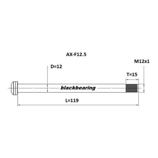 Axe de Roue Avant BLACKBEARING Route 12x100 mm (12mm-119-M12x1-15mm)