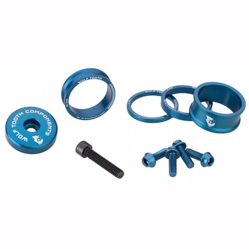 Kit de separadores, tapa de potencia y tornillos KIT WOLFTOOTH BLING Azul