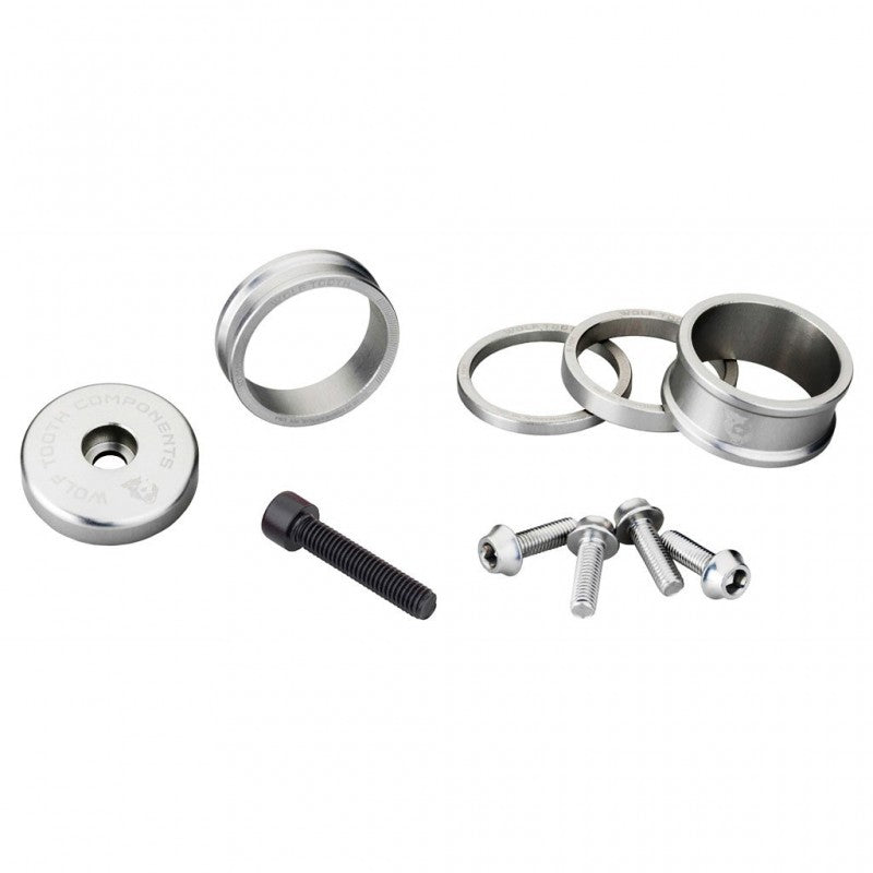 WOLFTOOTH BLING KIT Separadores, Tapa de Potencia y Tornillos Plata
