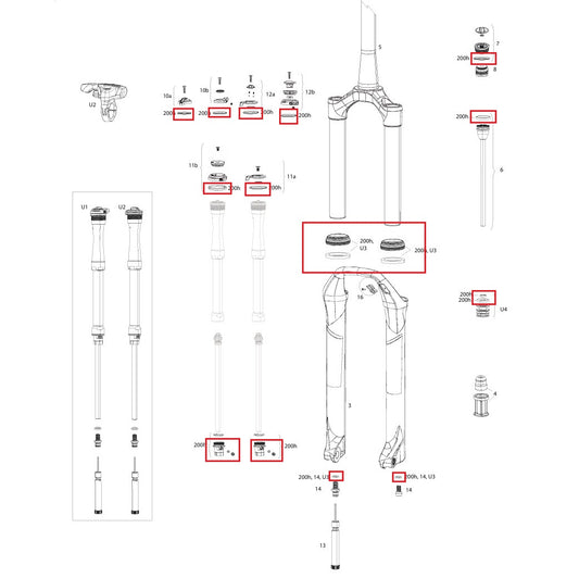 Kit de mantenimiento 200 h/año ROCKSHOX SID SL 32mm/RL/RLC/XX/SELECT/SELECT+/ULT (2017-2020) Gen-B