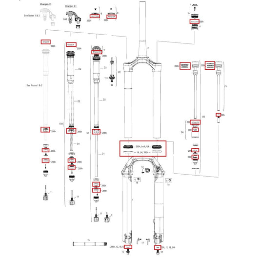 Kit de mantenimiento 200 h/año ROCKSHOX PIKE BASE/SELECT/SELECT+/ULTIMATE (2022+) Gen-C
