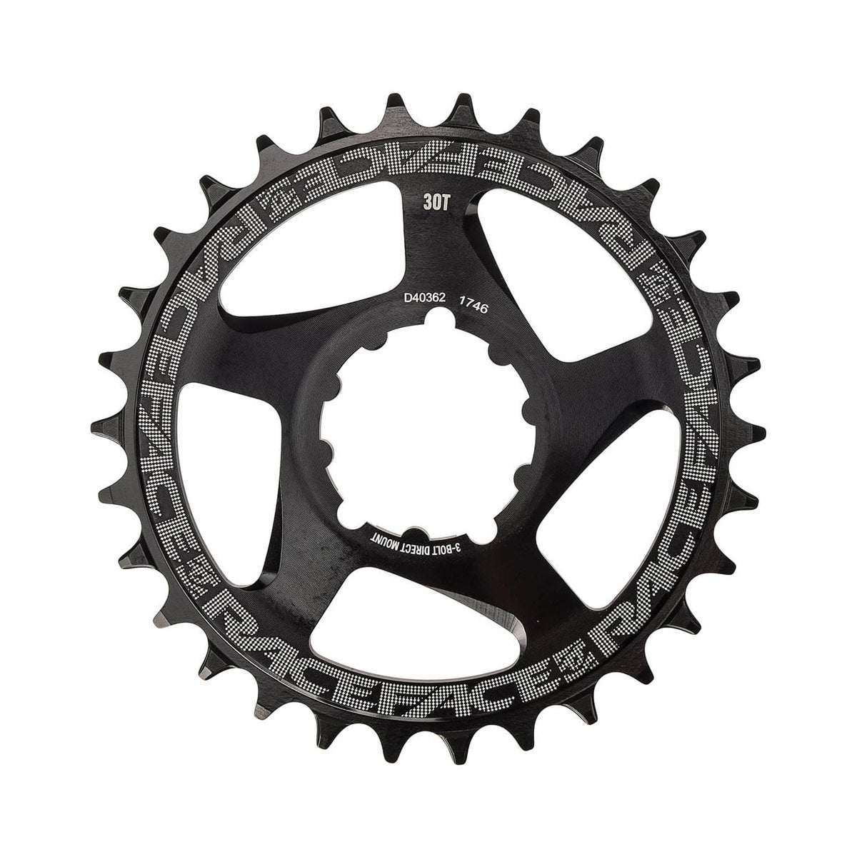 Plato monoplato RACE FACE NARROW WIDE 9/10/11/12V Direct Mount Boost compatible con SRAM negro — vista del plato sobre fondo blanco